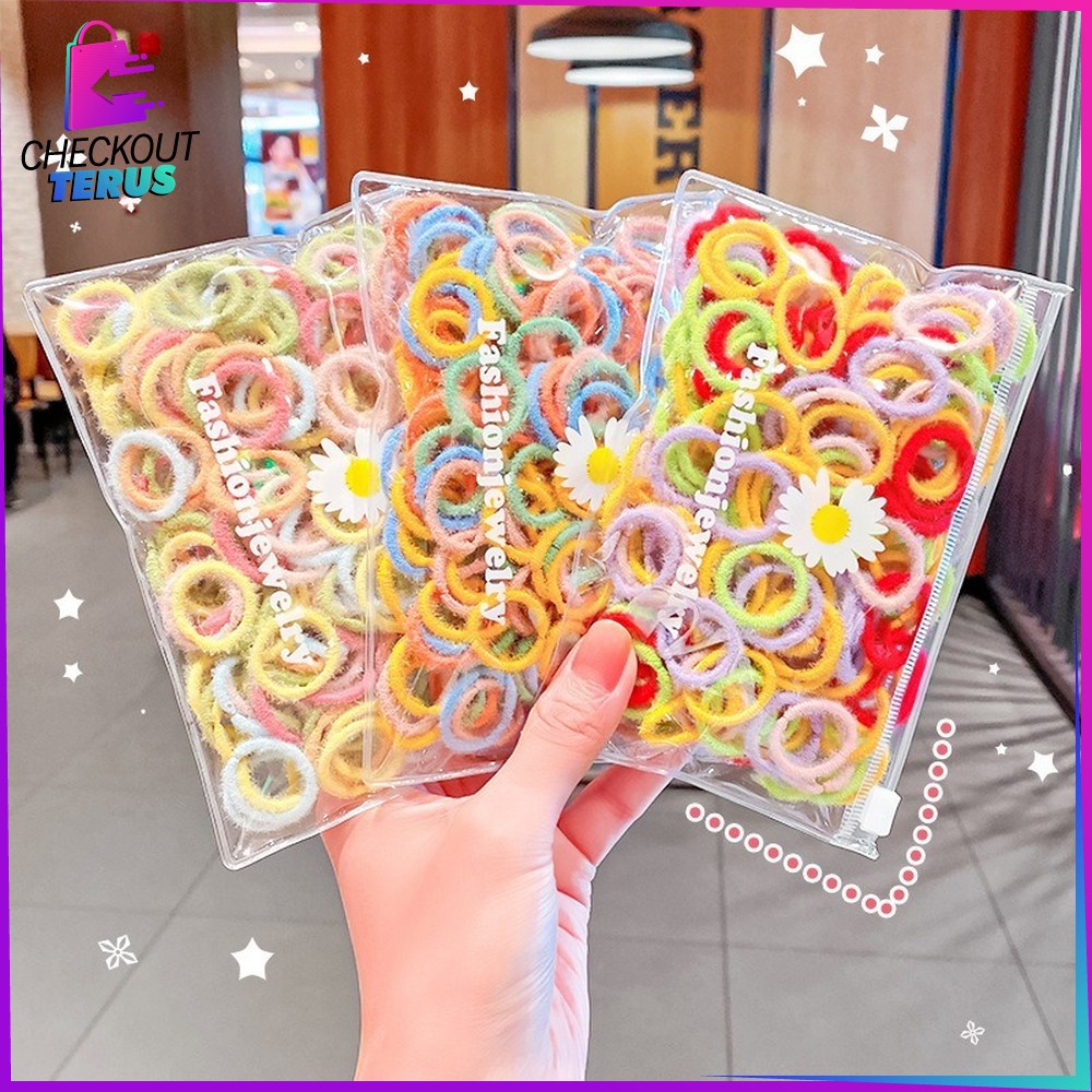 CT C329 Ikat Rambut Korea Spiral 100 PCS Karet Rambut Wanita Lucu Kunciran Rambut Wanita Free Pouch Karet Ikat Rambut Fashion Karet Rambut Korea