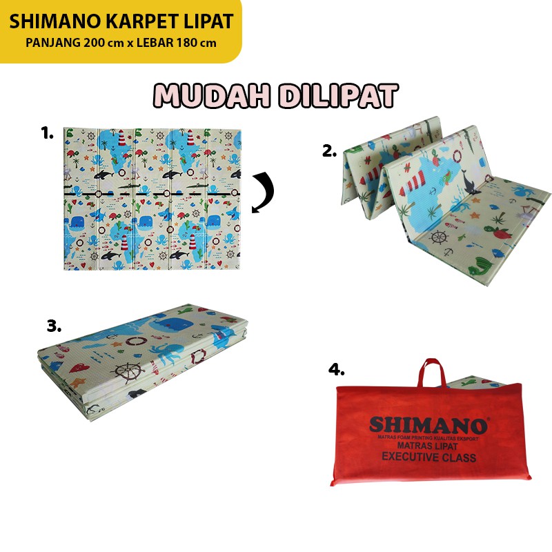 SHIMANO Matras Karpet Tikar Foam Playmat Lipat Bayi Motif Anak Printing Tebal 200cm x 180cm