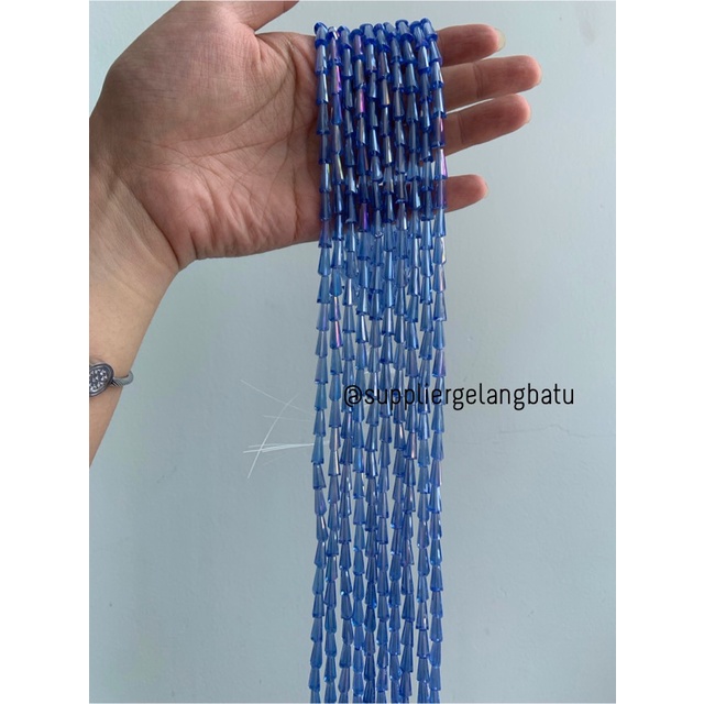 kristal terompet 12 x 8mm BLUE ELECTRIC biru elektrik PAGODA crystal bahan kalung gelang anting strap mask kerajinan tangan craft citayam fashion week etink vintage elegan bali manik crystal