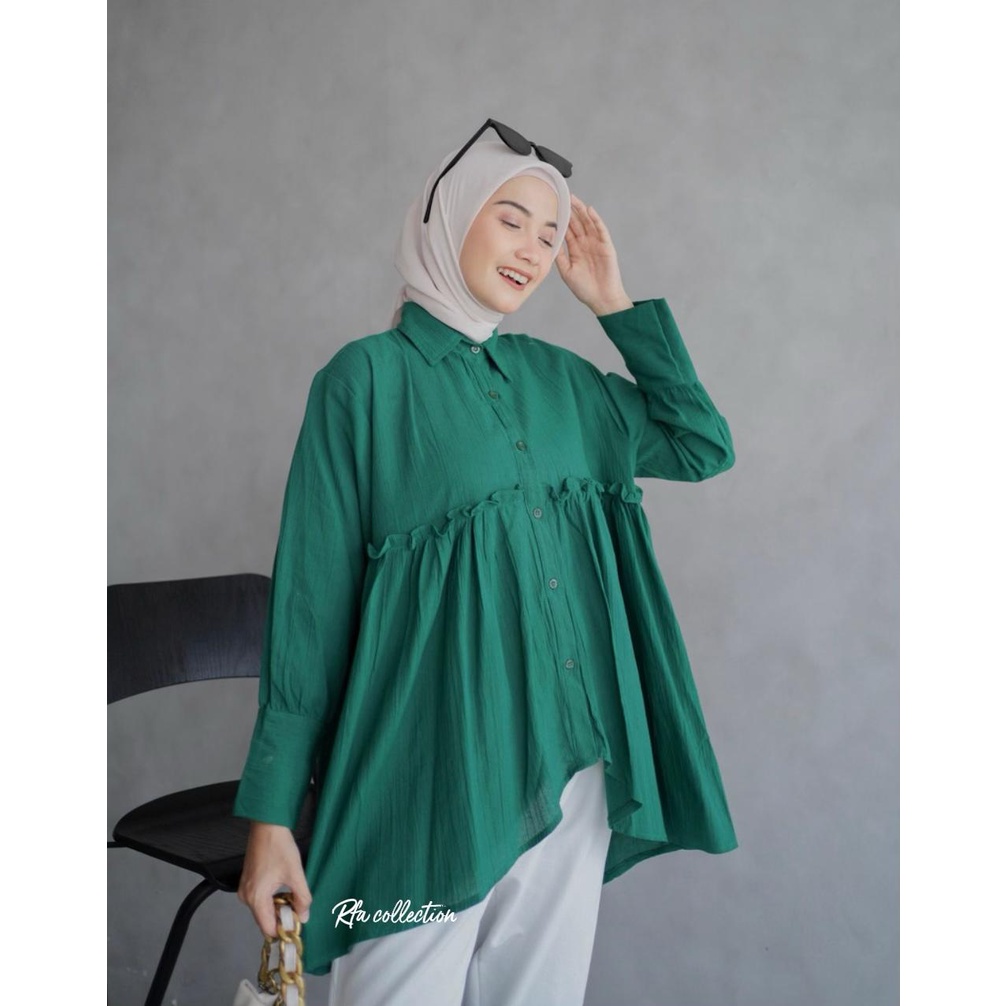 Kemeja Wanita Polos Fiorella Shirt / Blouse Katun Linen Kancing Depan M L XL LD 110 Lengan Panjang OOTD Remaja Dewasa Kekinian 2022