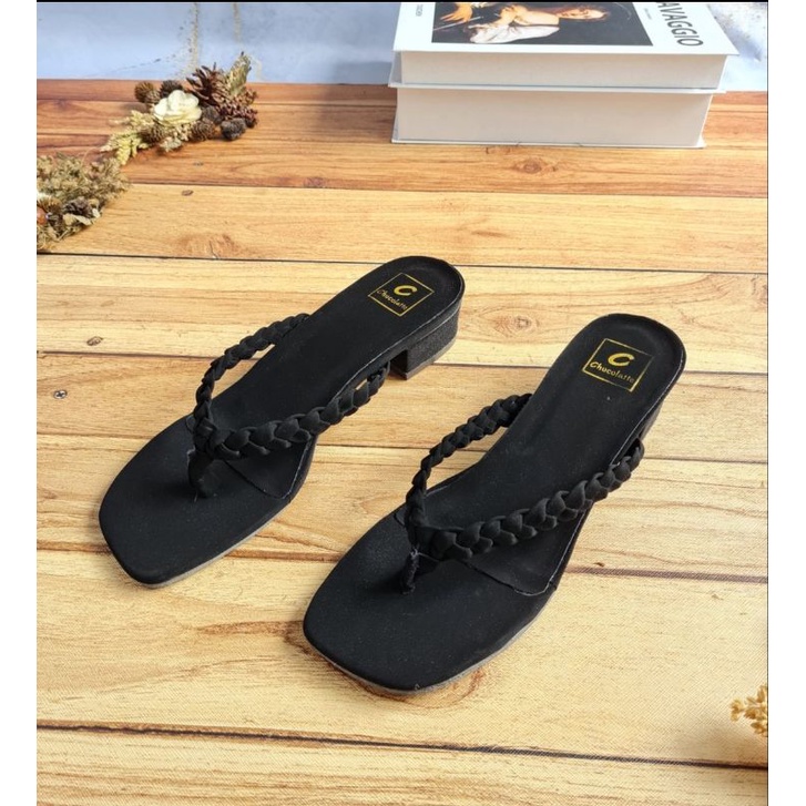 ABBUSHOES YF 16 hak tahu jepit kepang wanita 3cm