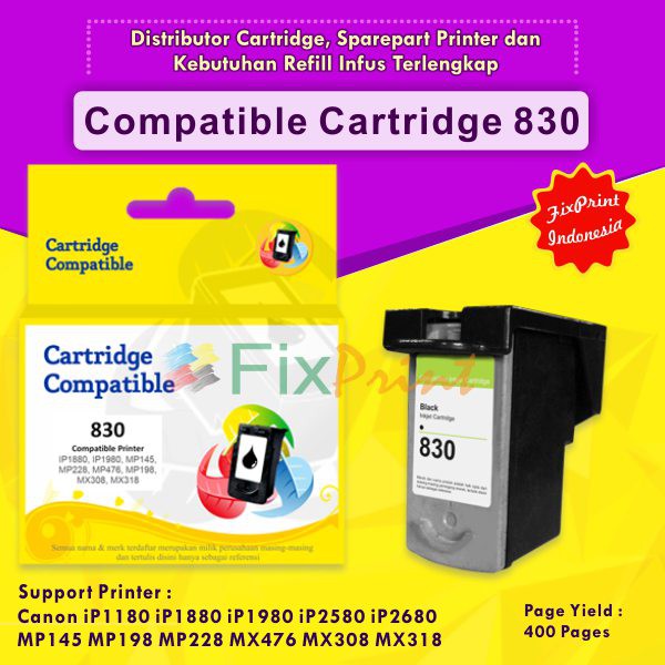 Cartridge Tinta Recycle Canon PG-830 PG830 830 Refill Infus Printer IP1980 MX308 MX318 MP198 MX476