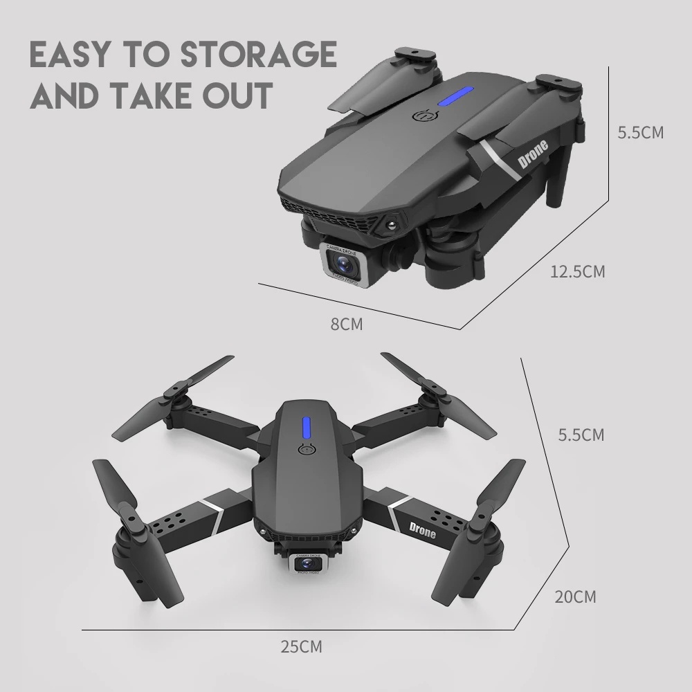 E88/E86 Mini Drone dengan WiFi dan Dual 4K Kamera Lipat Radio Control Quadcopter Drone dengan Mode Tahan Tinggi Mainan Hadiah