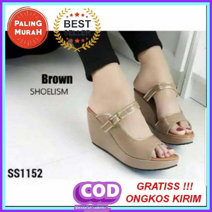 Sandal Wanita Tali Silang Wedges Import Remaja Selop Premium K2F5 Karet Kekinian Fashion Tertutup Pe