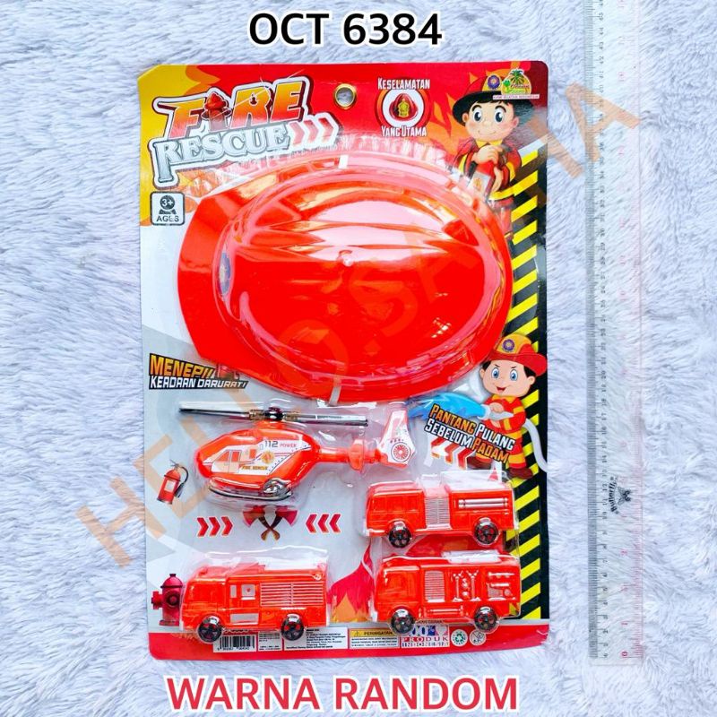 MAINAN OCT 6384 FIRE RESCUE HELM HELEM MERAH HELIKOPTER HELICOPTER BALING BALING TRUK MOBIL TRUCK PE