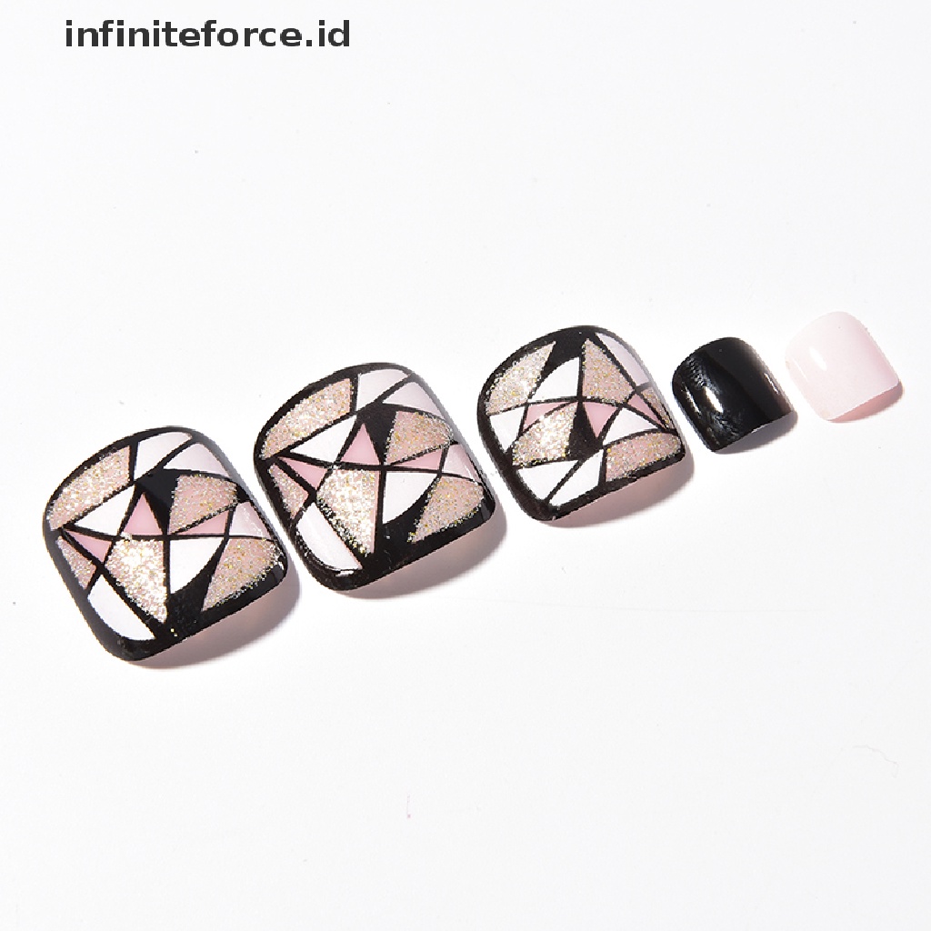 (infiniteforce.id) 24pcs / Set Kuku Palsu Pendek Warna Hitam Untuk Nail Art