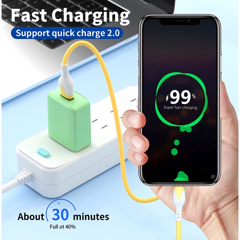 Kabel Data / Charger Usb Tipe c 3A Fast Charging Bahan Silikon Tahan Lama