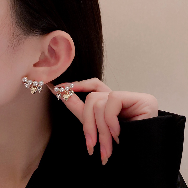 Anting Tusuk Sterling silver 925 Desain Hati Hias Mutiara + Berlian Imitasi Mewah Untuk Wanita