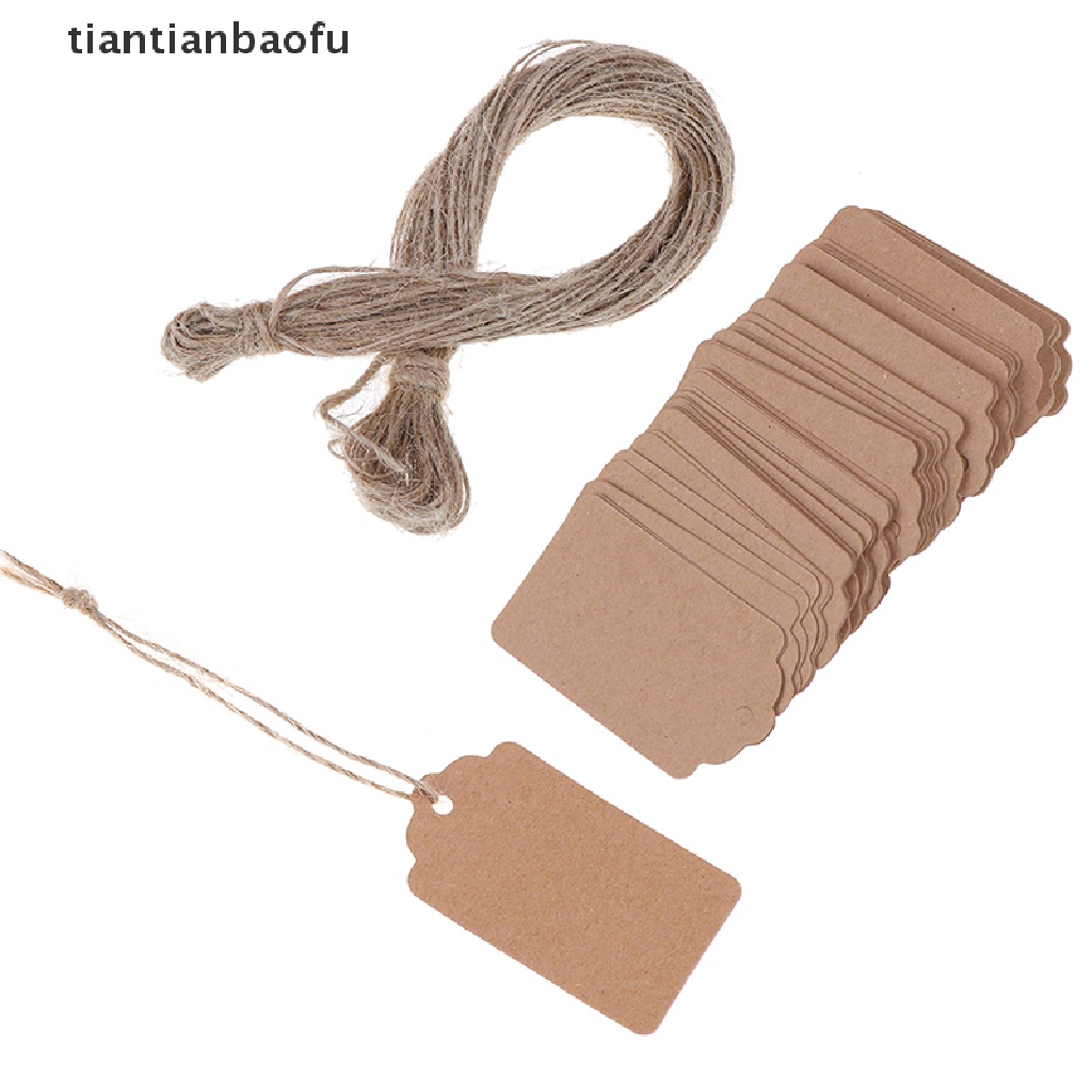 [tiantianbaofu] 100Pcs Blank Kraft Jewelry Price Label String Price Tags With String 20m Boutique