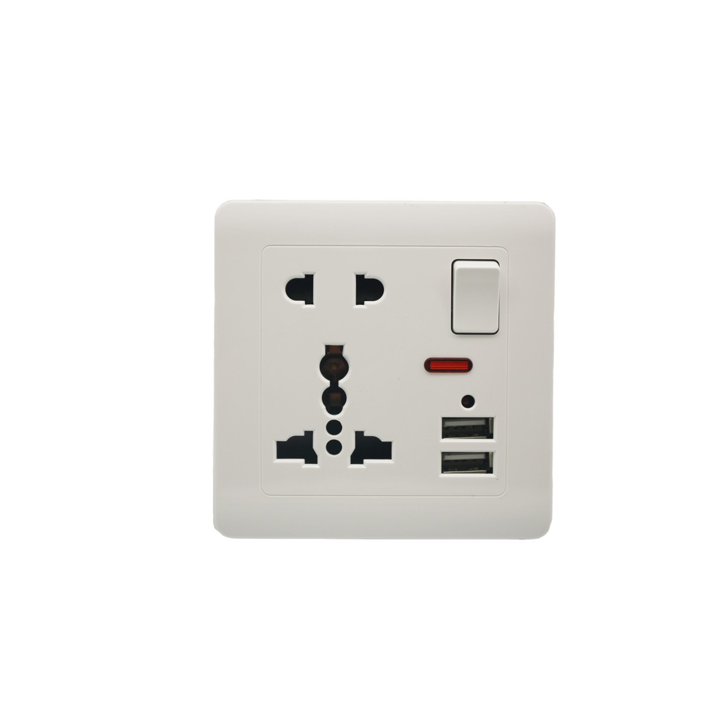 Wall Socket 5 Lubang colokan listrik 2 USB output Tombol ON-OFF Besar