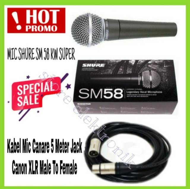 Mic SHURE SM 58 Kw Super Plus Kabel Canare 5 METER Jack XLR CANON NEW