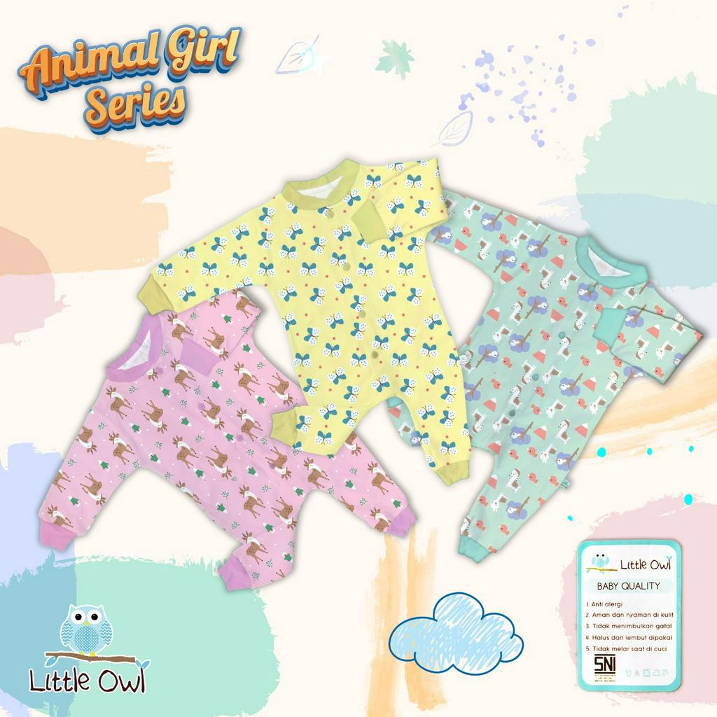 3 Pcs Sleepsuit Little Owl Baju Kodok Bayi Motif 0-24 Bulan / Jumper panjang Newborn Piyama Baby Premium Quality