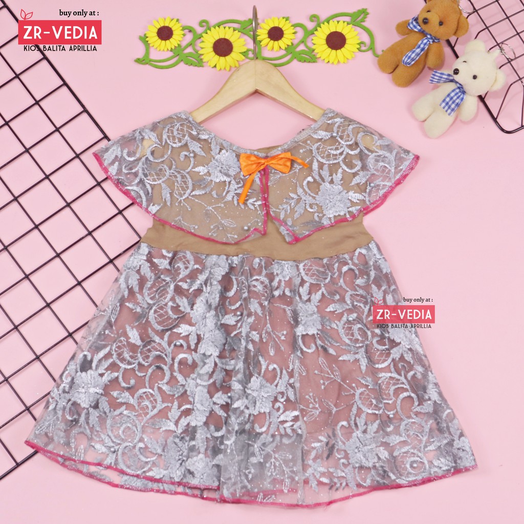 Dress Diana uk 1-4 Tahun / Dres Cape Anak Perempuan Brukat Kensi Baju Gaun Pesta Cewe Import Quality