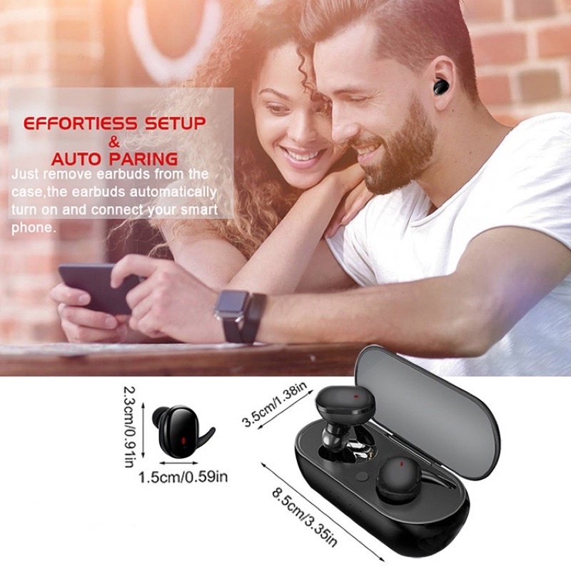 Headset Bluetooth Full Bass Tws Wireless Earphone  Noise Cancel With Microphone Untuk Android IOS