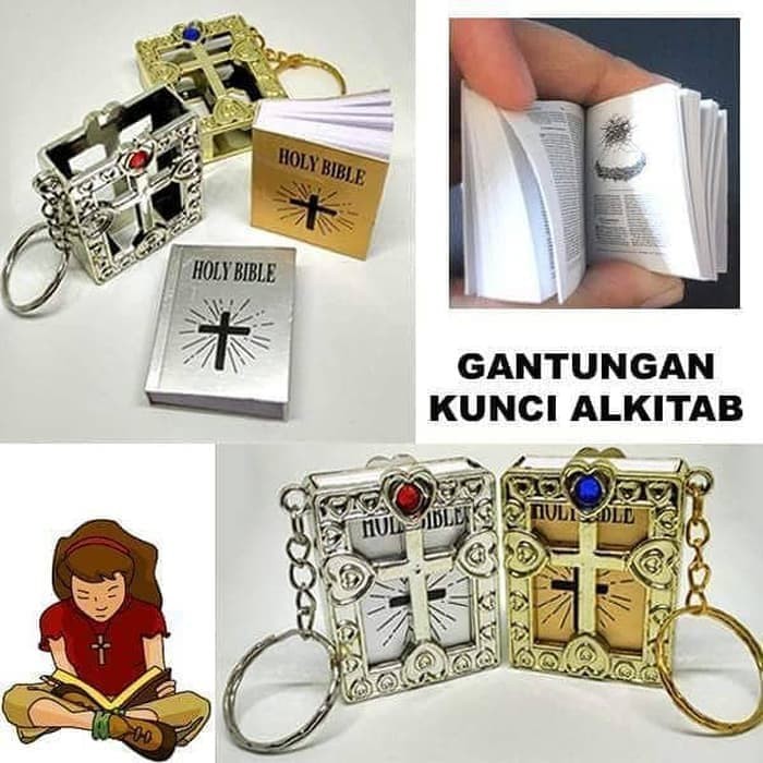 Gantungan Kunci Alkitab Key Chain Holy Bible Permata Souvenir Natal OK