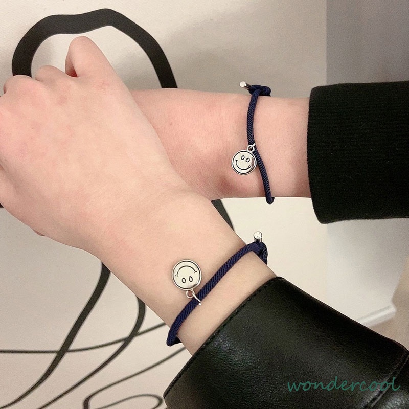 2 Pcs Senyum Anyaman Tangan Gelang Pasangan Aksesoris Perhiasan Fashion Baru-Won