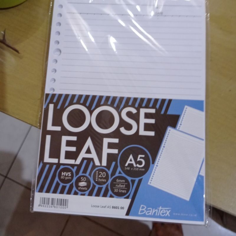 

LOOSE LEAF BANTEX A5 80 GSM HVS 50 SHEETS 20 HOLES 6 MM RULLED 30 LINES