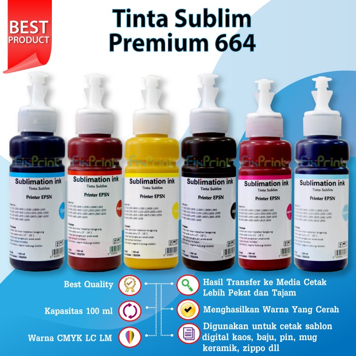 Tinta Sublim 664 Sublime Ink Sablon Epson R230 1390 T60 L800 L1300 FPTS35
