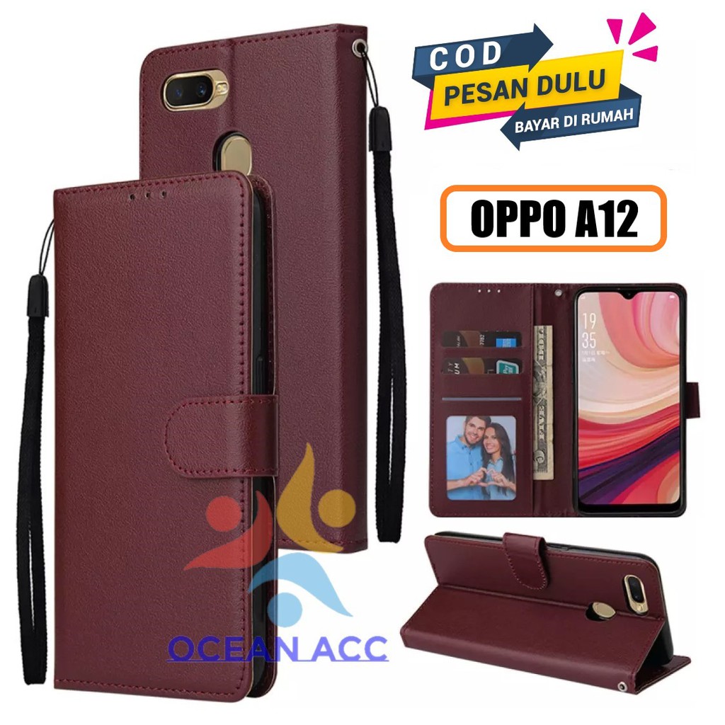 DOMPET HP OPPO A12 LEATHER FLIP CASE OPPO A12