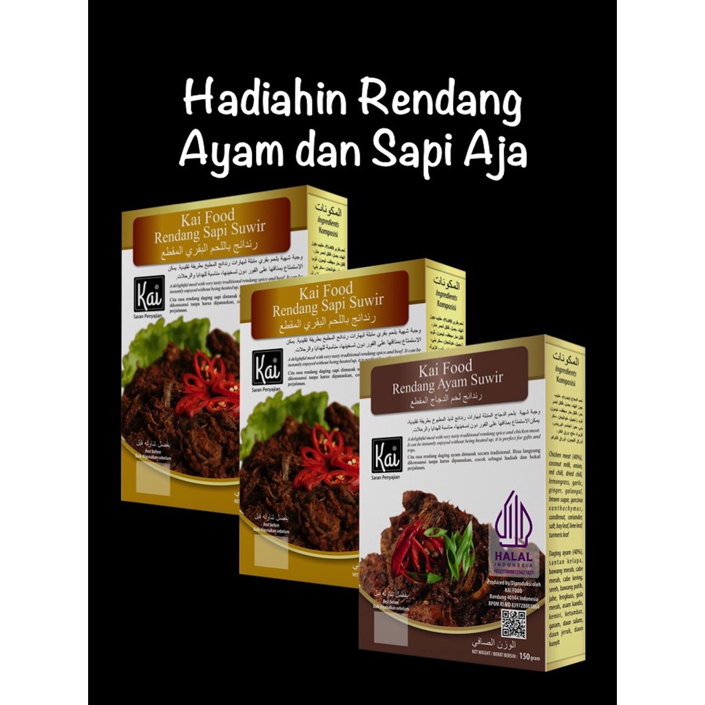

Trio Hemat 1 RENDANG AYAM SUWIR 2 RENDANG SAPI SUWIR Kai Food 450g