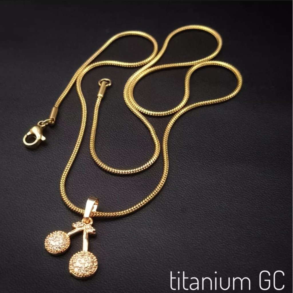 Ganery Kalung Titanium + Liontin Gold Anti Karat/Luntur Selamanya