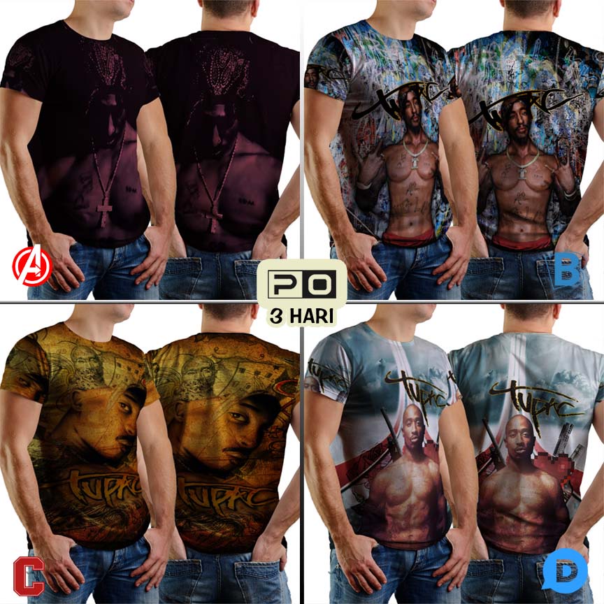 Kaos 2Pac TuPac Shakur Tshirt Fullprint Bahan Polyester Jersey