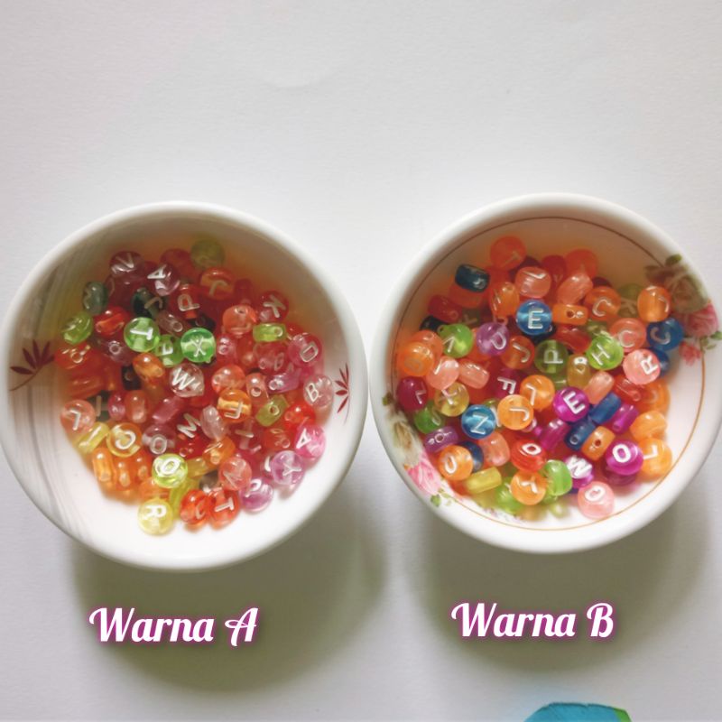 (100PCS) MANIK/MOTE HURUF BULAT BENING WARNA-WARNI 7MM