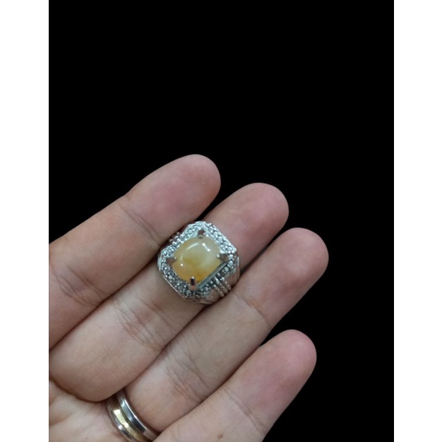 cincin batu permata mata utama yellow safir/yakut ring alpaka size 17 18
