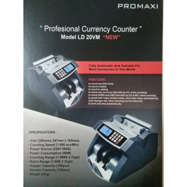 PROMAXI LD 20 MG + EXT DISPLAY - MESIN HITUNG UANG/ MONEY COUNTER 20MG