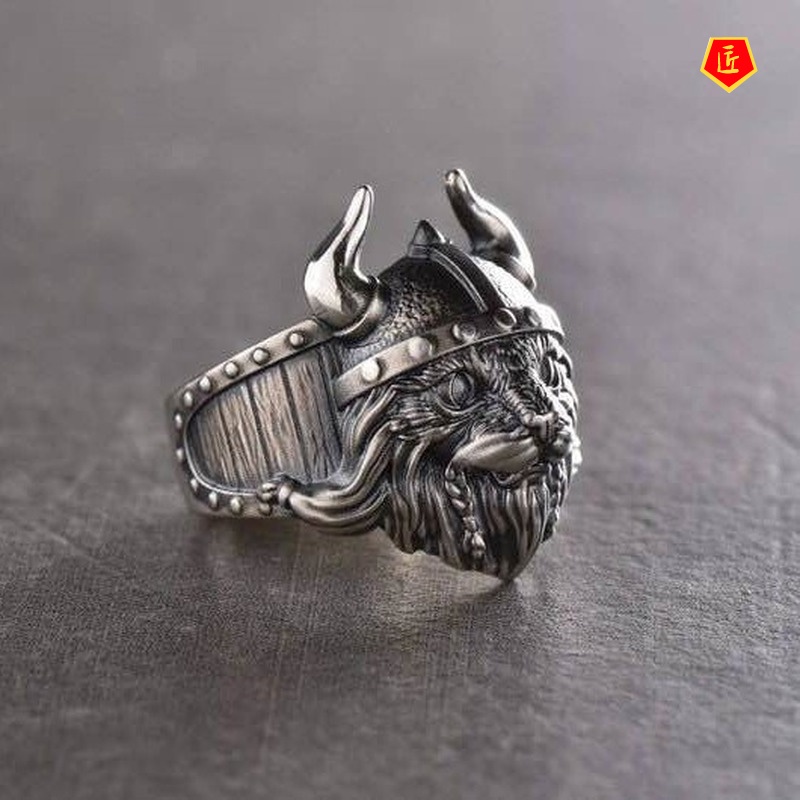 [Ready Stock]Personality Retro Horn Silver Ring