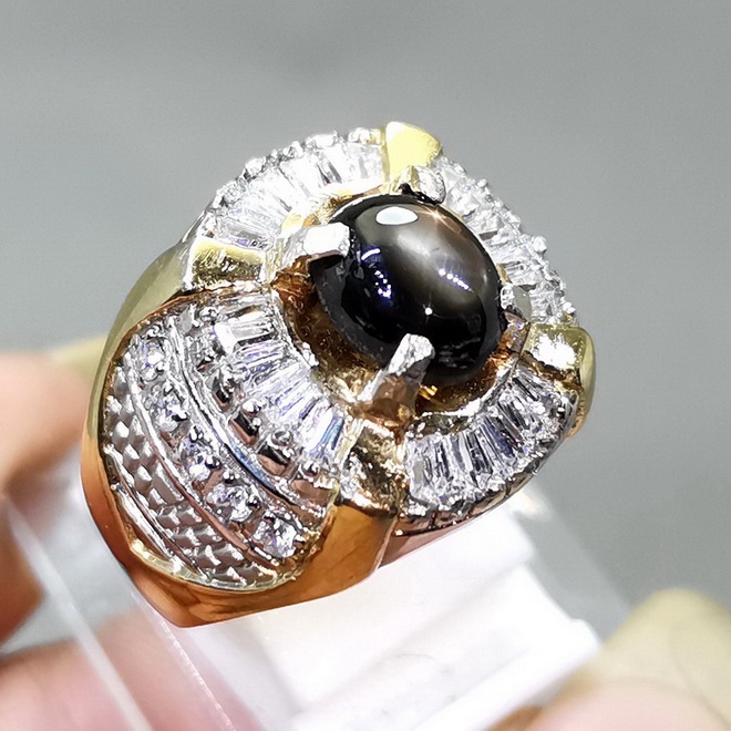 Batu Permata Asli Black Safir Golden Star bangsing Kresnadana