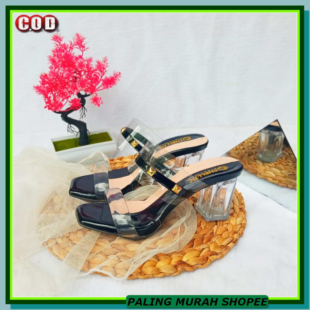 Eliev Jessica Heels Black - Sendal Wanita Block Heels Import Bata UP308 High Heels Wanita Sandal Hak