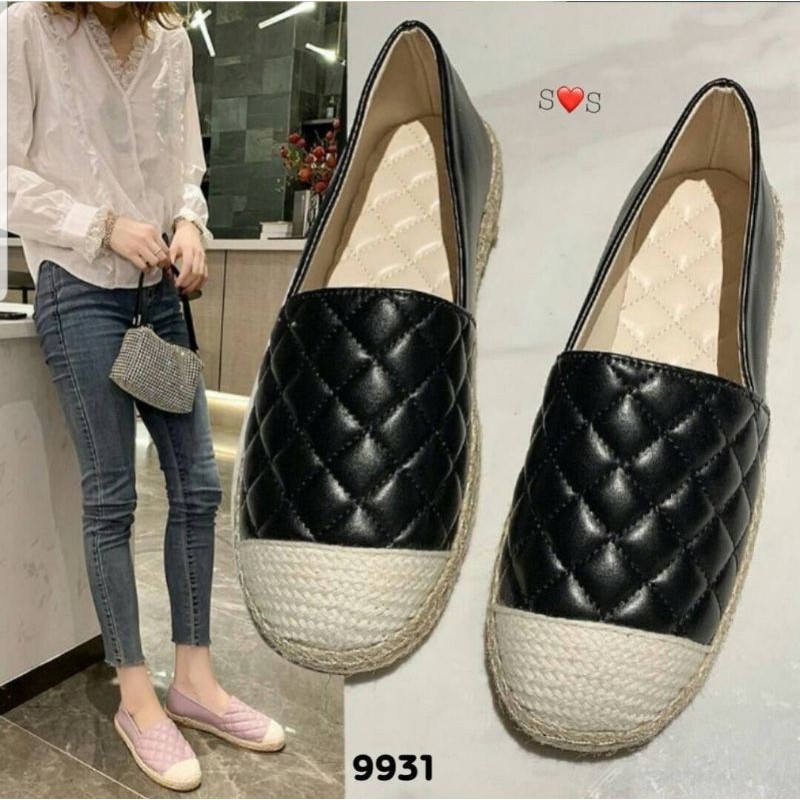 S18 sendal murah braided plat shoes look a like chanel 