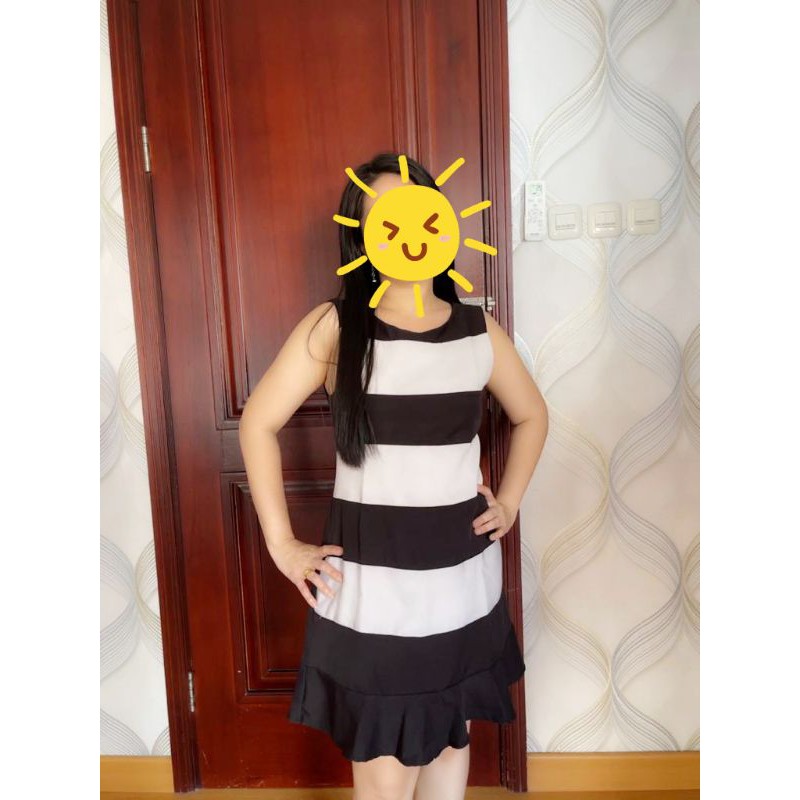 Dress Wanita motif salur import korea