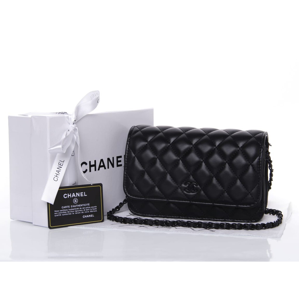 Clutch Chanel WOC Flap Classic So Black Lambskin HITAM Seprem Box 8201