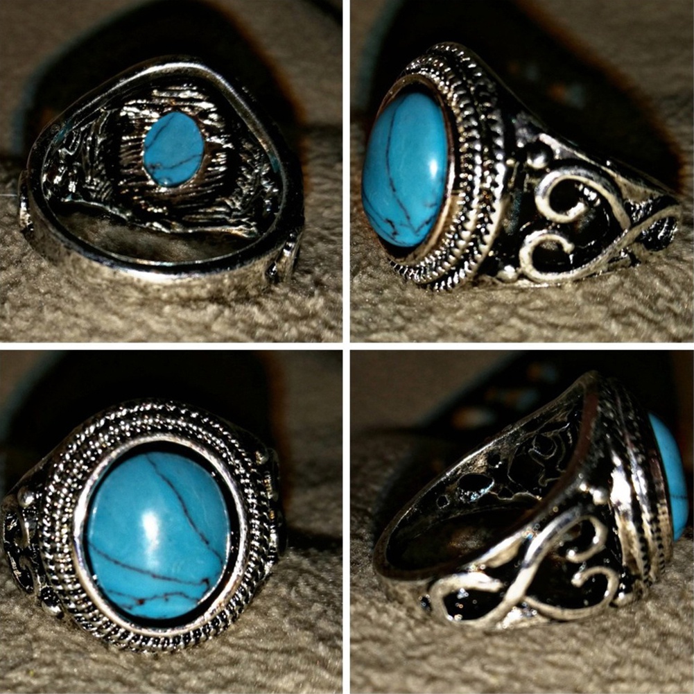 Hu Hu Hu Hu Hu Alat Bantu Pasang Kacamata♡ Cincin Batu Permata Turquoise Alami Antik Vintage Untuk Hadiah Pernikahan