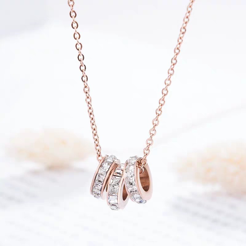 KALUNG WANITA *K14 KALUNG TRIPLE RING BERLIAN UNGU DAN MERAH TITANIUM PREMIUM ANTI KARAT