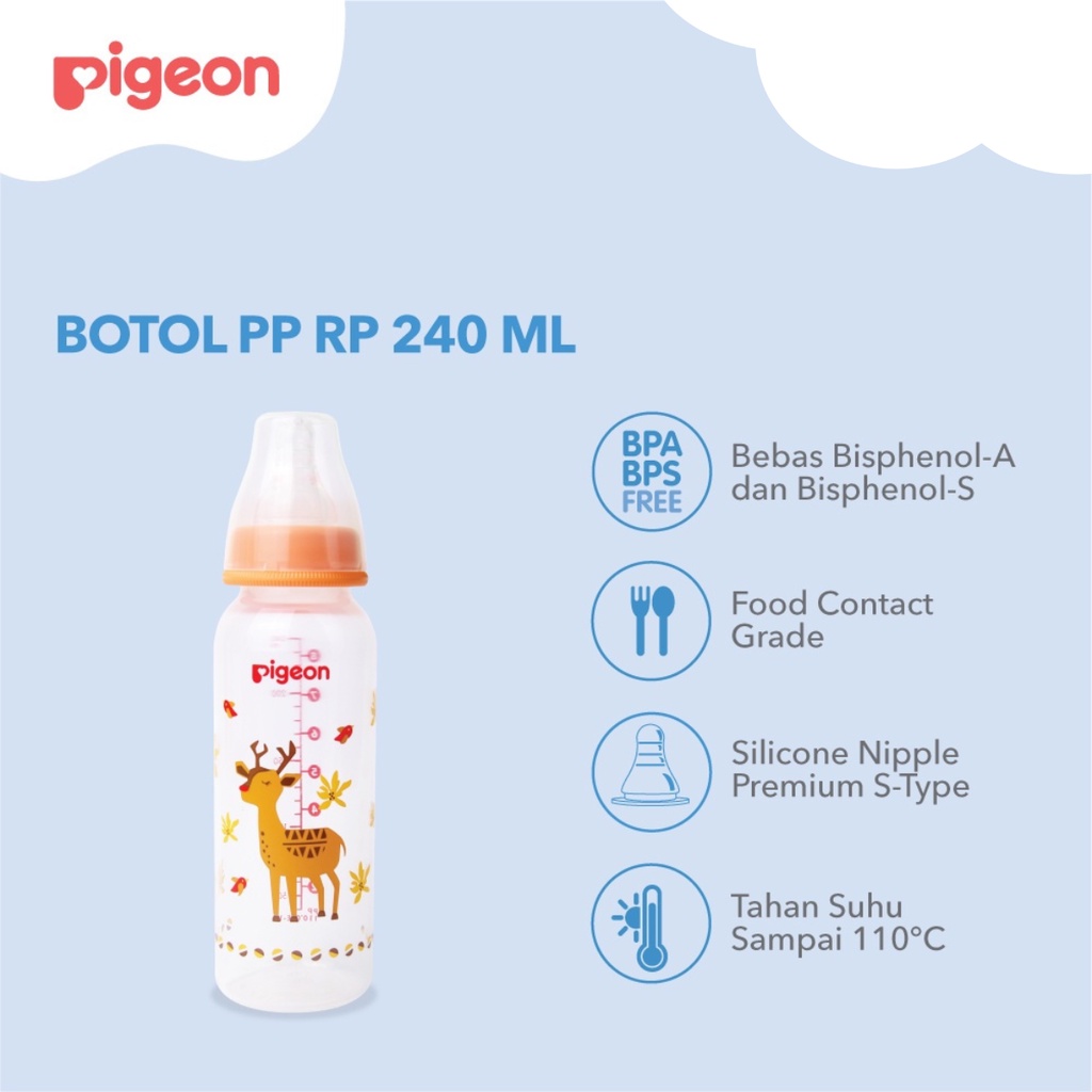 Pigeon Botol Susu Peristaltic Nipple Round Nursing Bottle PP RP Slim Neck Deer Kijang 240ml