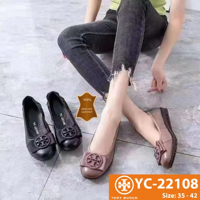 TB YC22108 logo leather flat original kulit asli