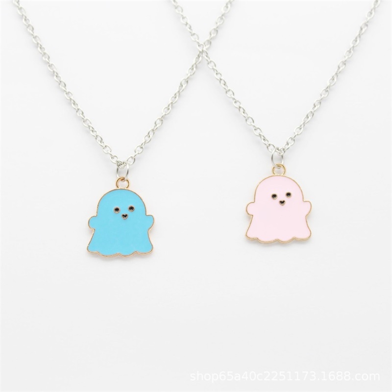 Kalung Bahan Alloy Desain Kartun Grimace Warna Hitam Putih Pink Biru Untuk Pasangan