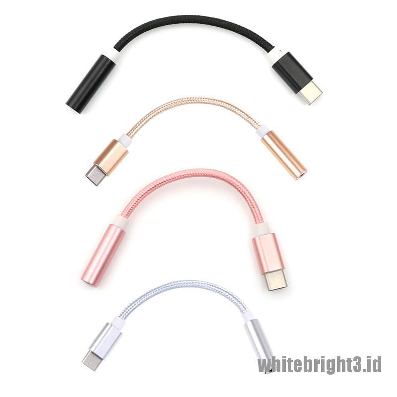&lt; White3 &gt; Adapter USB Tipe-C Ke Jack Audio AUX 3.5mm Untuk Headphone