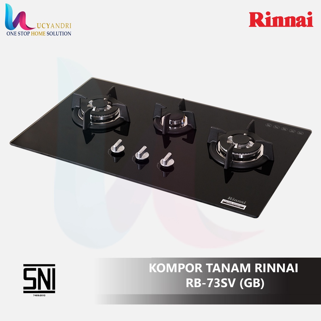 Kompor gas tanam 3 Tungku Rinnai RB 73SV GB (Schott Glass) Rinai ORI