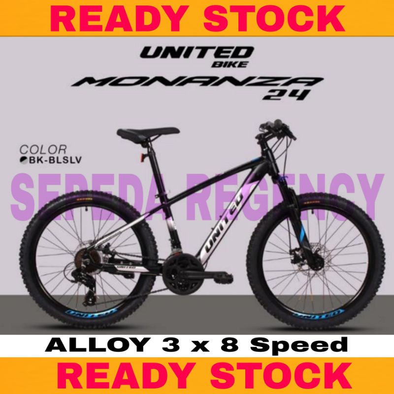 Sepeda Gunung MTB UNITED MONANZA 24 Inch Alloy 3x8 Speed Shimano