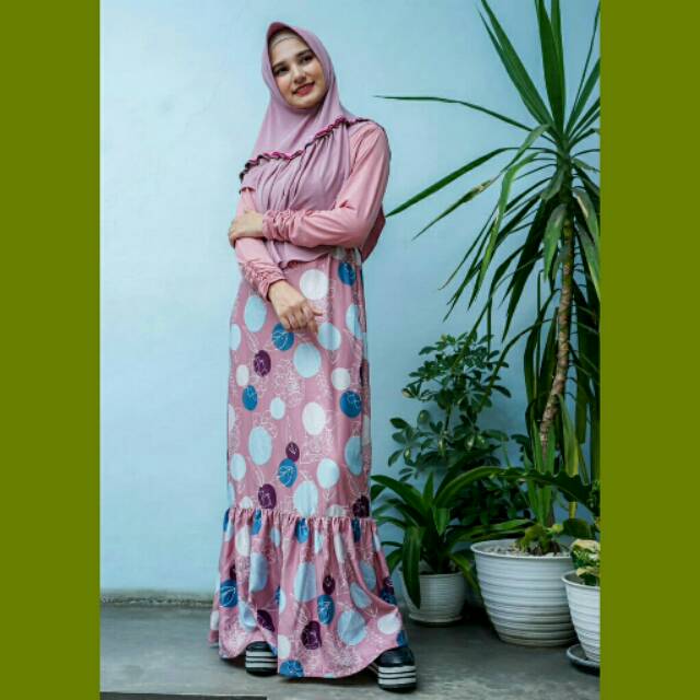 gamis Linalivia syari PRETTY dress dres Lina Livia jersey mix royal satin jumbo M XL busui non Arraf