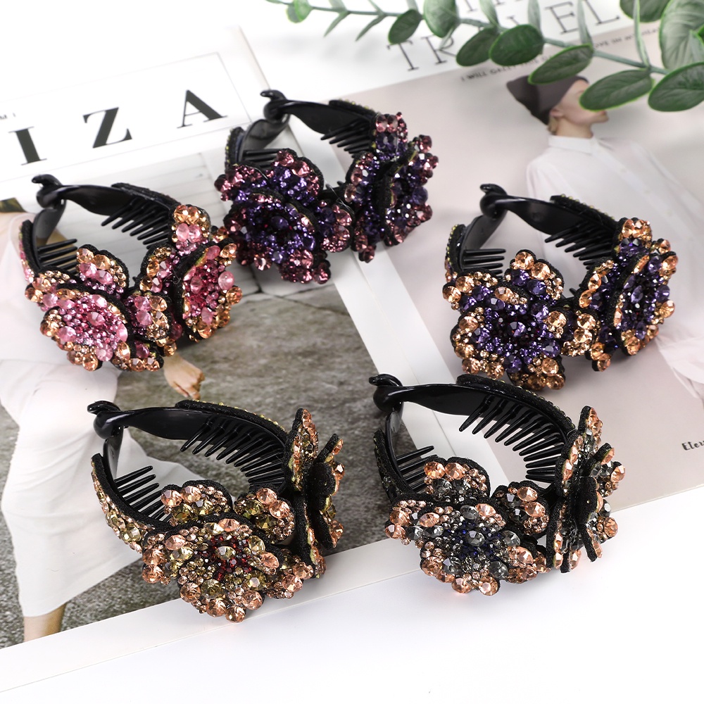 Fashion Diamond Flower Hair Clips Claw Rhinestone Crystal Ponytail Hairpins for Women Hair Accessories