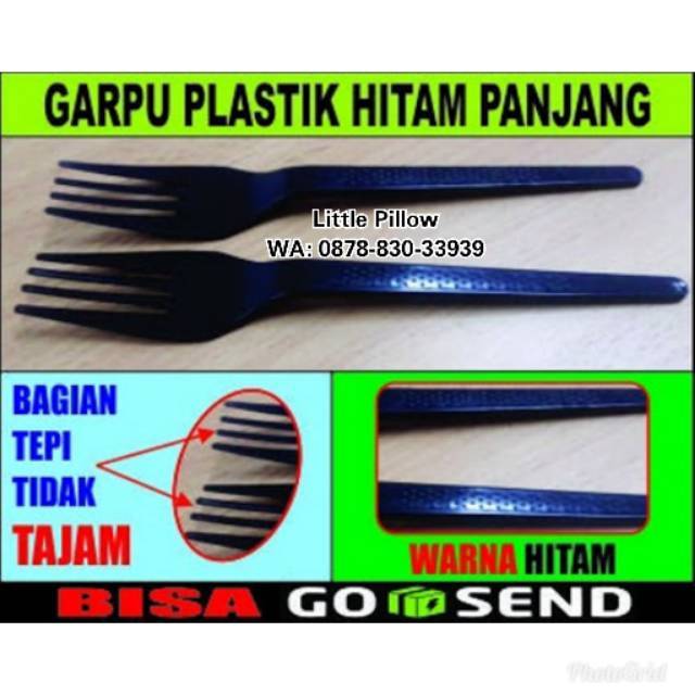 (ISI 25PCS) Garpu makan plastik hitam panjang/ hitam kilau/garpu makan harga grosir