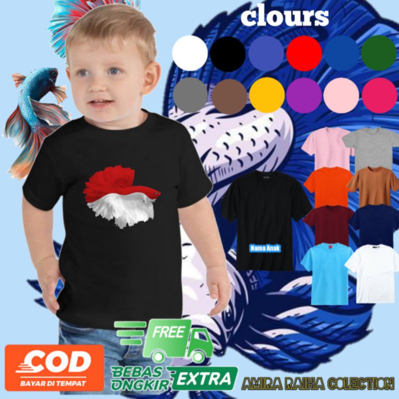 baju kaos anak cupang merah putih/baju cupang hias/kaos aneka gambar cupang
