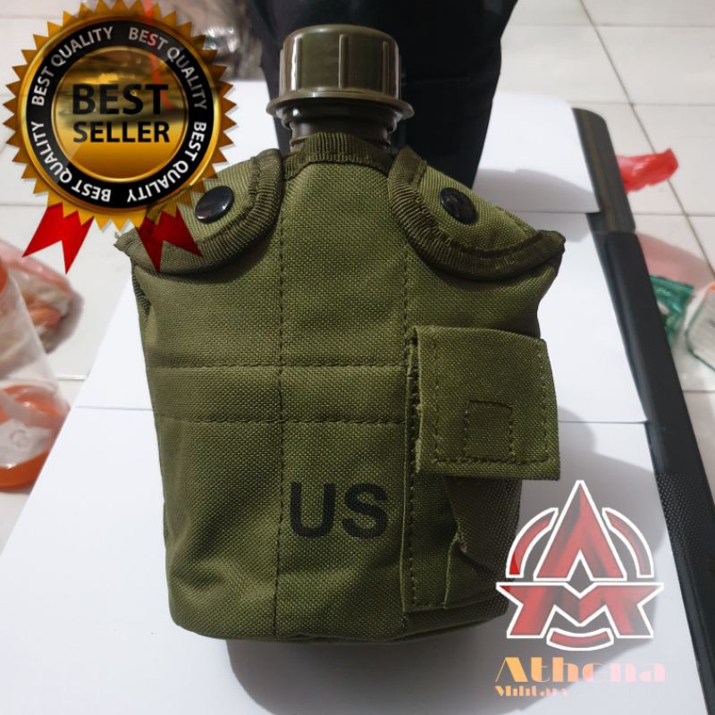 Veples/Peples Botol Air Minum TNI/Tentara Botol Nesting Camping Import -  Hitam Hijau loreng Ds-313