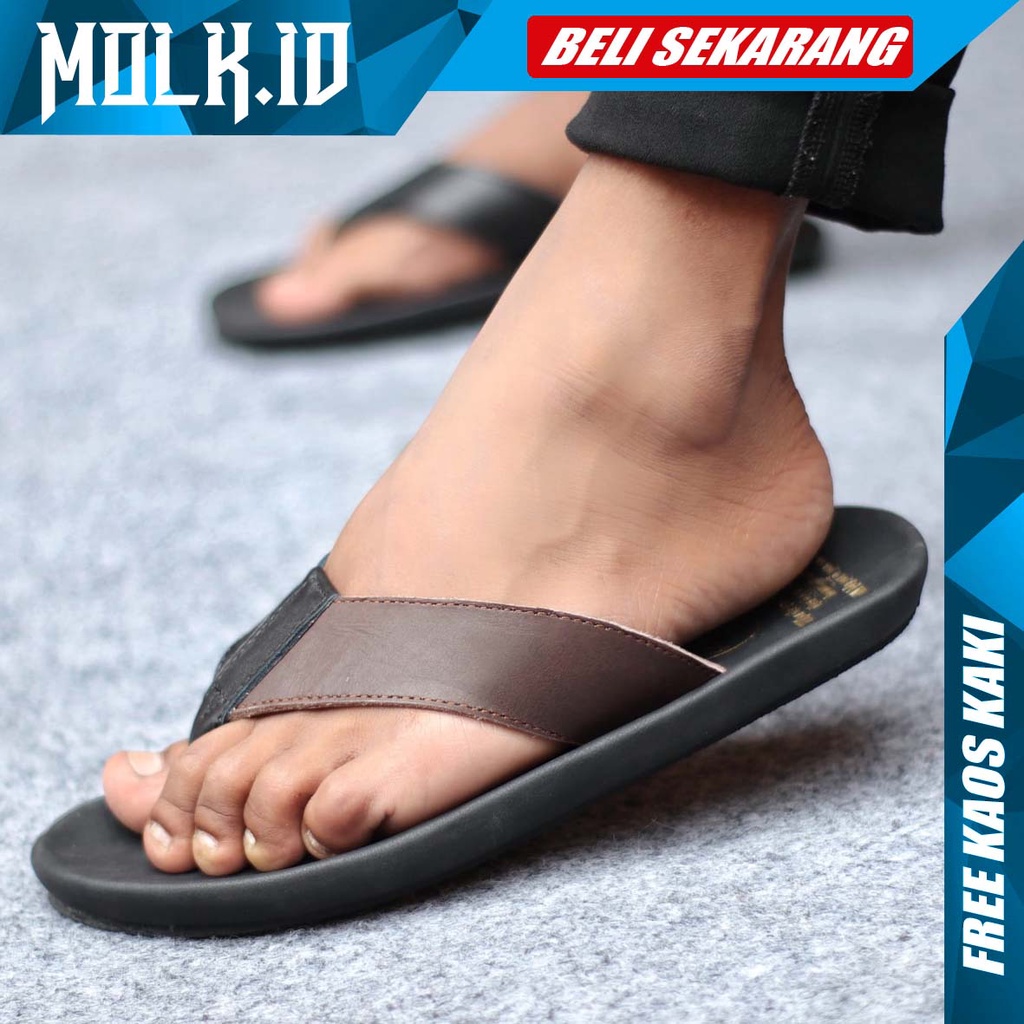 MOLK|Sandal Kulit Pria Hitam Tali Original Distro Trendy Kekinian