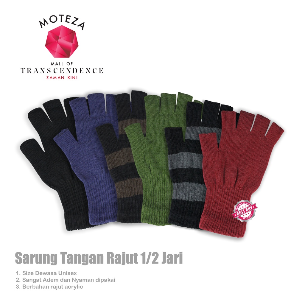 Moteza Sarung Tangan Kain Rajut Motor Buntung - Setengah Jari Half Finger